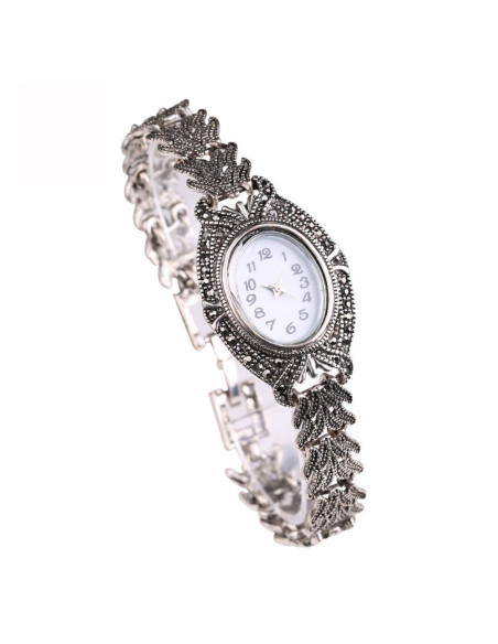 Ceas de mana de dama vintage, bratara model impletit, cadran oval si hematite