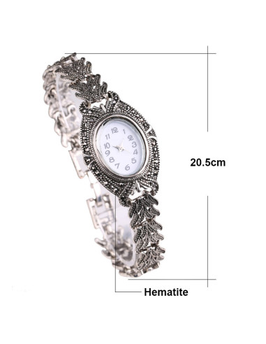 Ceas de mana de dama vintage, bratara model impletit, cadran oval si hematite
