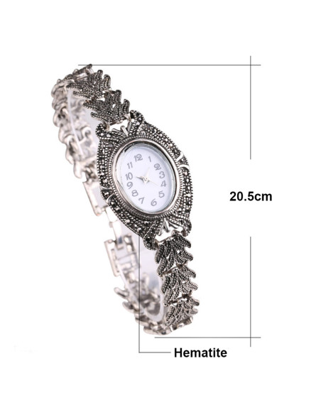 Ceas de mana de dama vintage, bratara model impletit, cadran oval si hematite