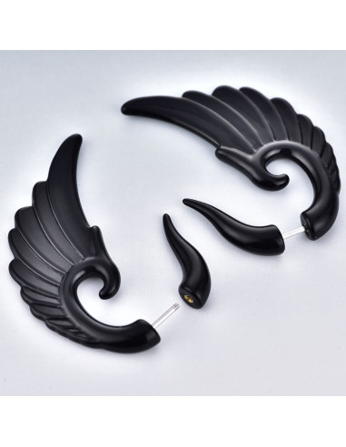 Ear expander fals, model tribal aripa mare din plastic negru
