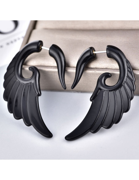 Ear expander fals, model tribal aripa mare din plastic negru