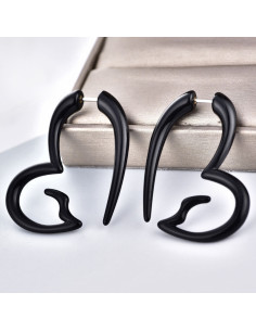 Ear expander fals, model tribal inima din plastic negru 2