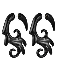 Ear expander fals, model tribal inflorat din plastic negru