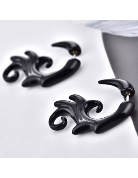 Ear expander fals, model tribal inflorat din plastic negru