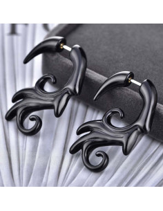 Ear expander fals, model tribal inflorat din plastic negru 2