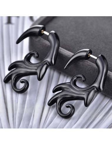 Ear expander fals, model tribal inflorat din plastic negru