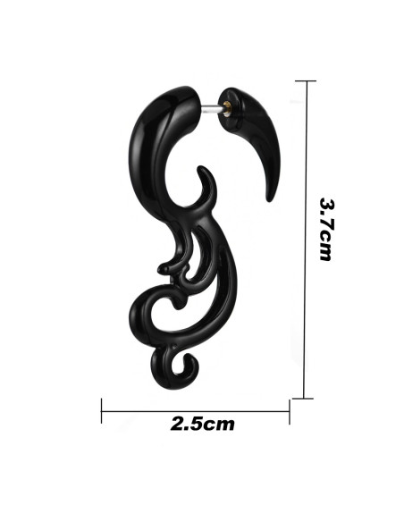 Ear expander fals, model tribal ondulat din plastic negru