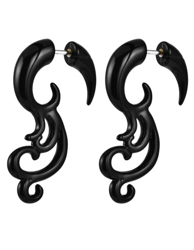 Ear expander fals, model tribal ondulat din plastic negru