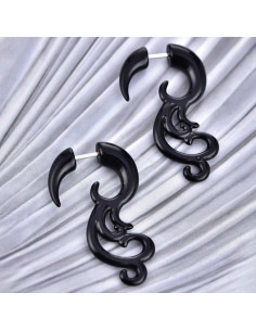Ear expander fals, model tribal ondulat din plastic negru 2