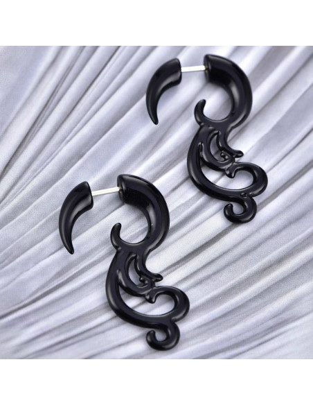 Ear expander fals, model tribal ondulat din plastic negru