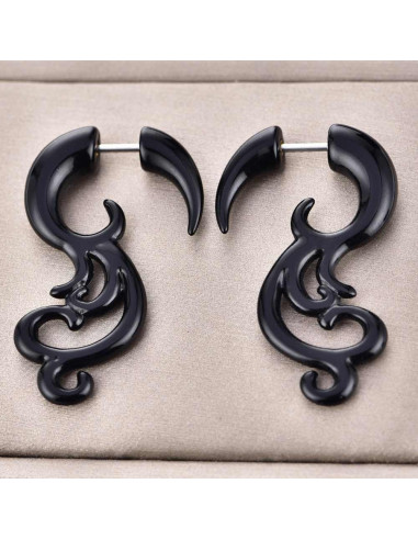 Ear expander fals, model tribal ondulat din plastic negru