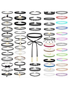 Set 60 coliere choker, catifea, dantela si tattoo choker colorate