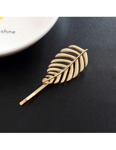 Agrafa pentru par, aurie, cu frunza de ficus, model boho