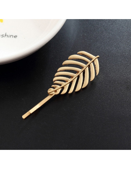 Agrafa pentru par, aurie, cu frunza de ficus, model boho