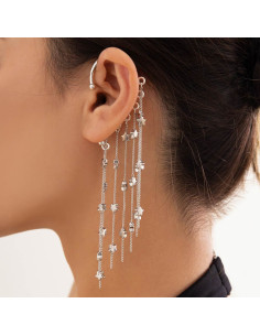 Ear cuff elegant, carlig cu 7 lantisoare si stelute metalice