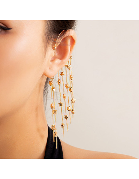 Ear cuff elegant, carlig cu 7 lantisoare si stelute metalice