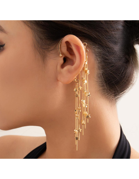 Ear cuff elegant, carlig cu 7 lantisoare si stelute metalice