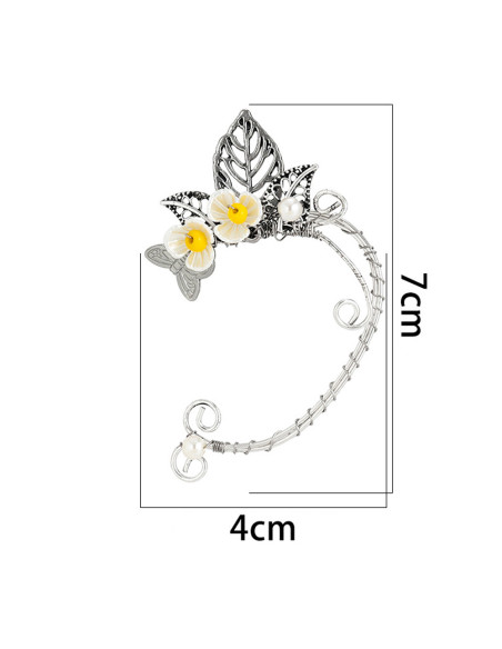 Cercel ear cuff wrap, hand made, ureche de elf din fir metalic, cu flori si frunze