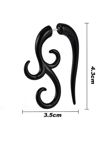 Ear expander fals, model tribal cu trei capete rasucite din plastic negru