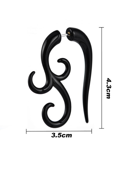 Ear expander fals, model tribal cu trei capete rasucite din plastic negru