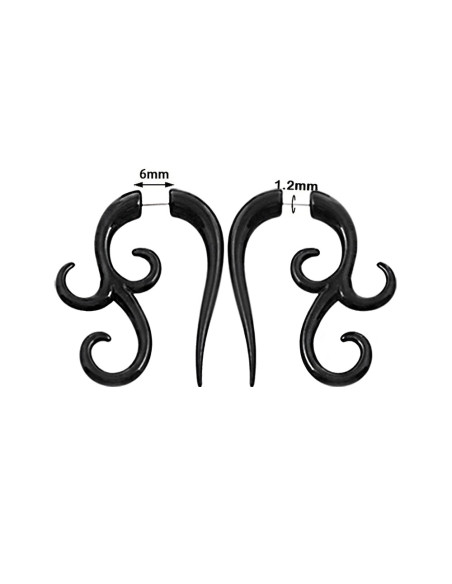 Ear expander fals, model tribal cu trei capete rasucite din plastic negru