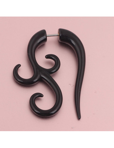 Ear expander fals, model tribal cu trei capete rasucite din plastic negru