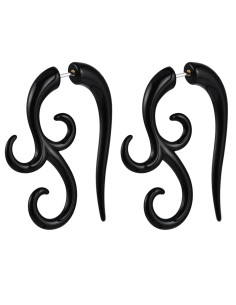Ear expander fals, model tribal cu trei capete rasucite din plastic negru
