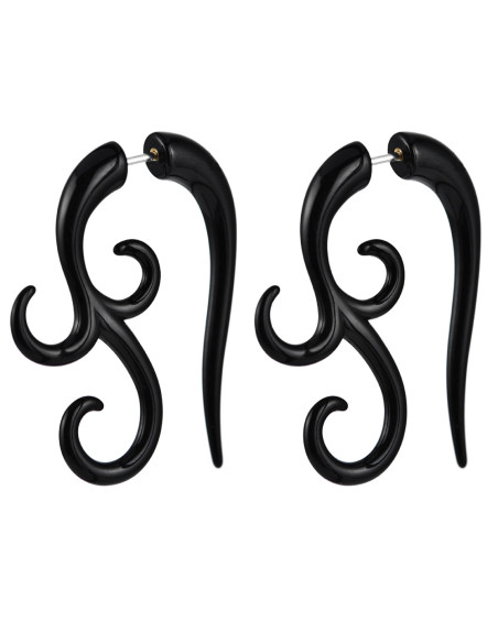 Ear expander fals, model tribal cu trei capete rasucite din plastic negru