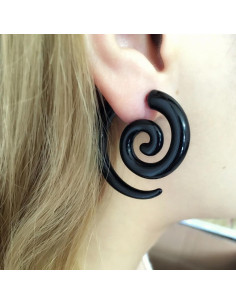 Ear expander fals, model tribal spirala din plastic negru 2