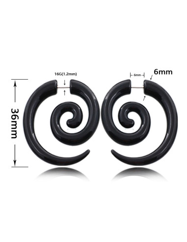 Ear expander fals, model tribal spirala din plastic negru