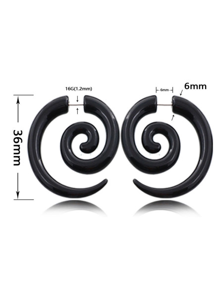 Ear expander fals, model tribal spirala din plastic negru