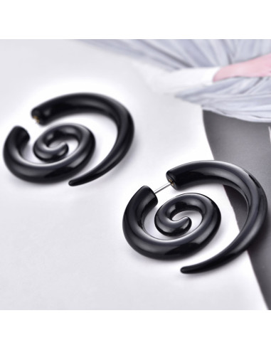Ear expander fals, model tribal spirala din plastic negru