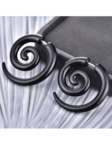 Ear expander fals, model tribal spirala din plastic negru