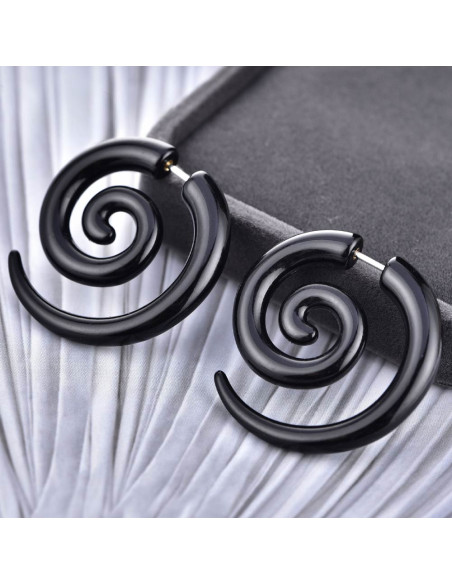 Ear expander fals, model tribal spirala din plastic negru