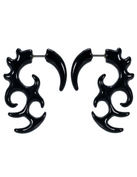 Ear expander fals, model tribal fantezie, din plastic negru