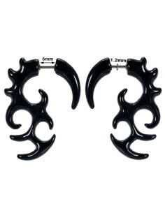 Ear expander fals, model tribal fantezie, din plastic negru 2