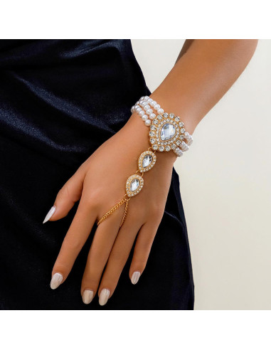 Set colier choker si bratara cu inel, cu medalioane lacrima cu cristale si perle