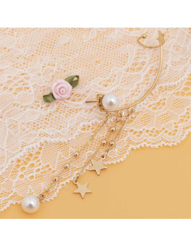 Cercel ear cuff cu lantisoare, bilute, stelute si perlute