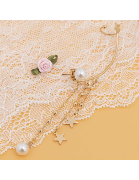 Cercel ear cuff cu lantisoare, bilute, stelute si perlute