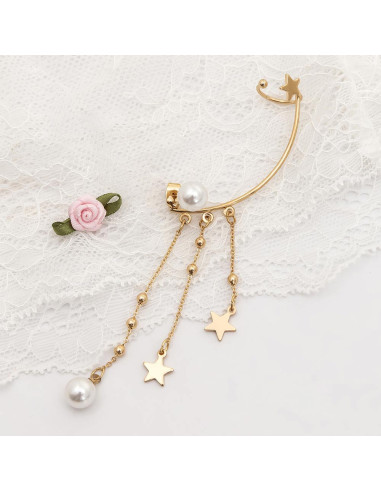 Cercel ear cuff cu lantisoare, bilute, stelute si perlute