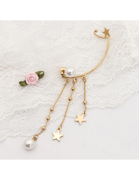 Cercel ear cuff cu lantisoare, bilute, stelute si perlute