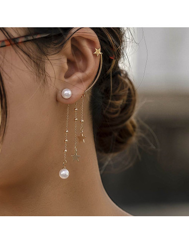 Cercel ear cuff cu lantisoare, bilute, stelute si perlute