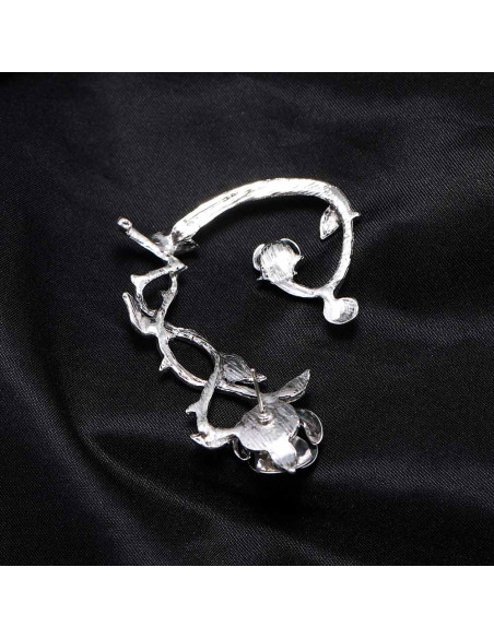 Cercel ear cuff wrap, ramura de trandafir cu flori, pe toata urechea