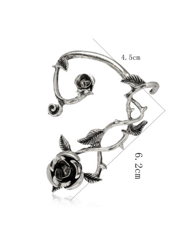 Cercel ear cuff wrap, ramura de trandafir cu flori, pe toata urechea