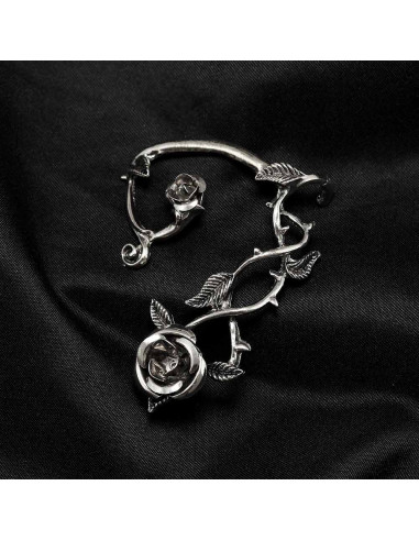 Cercel ear cuff wrap, ramura de trandafir cu flori, pe toata urechea