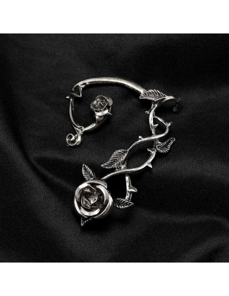 Cercel ear cuff wrap, ramura de trandafir cu flori, pe toata urechea
