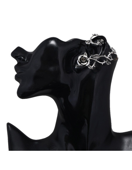 Cercel ear cuff wrap, ramura de trandafir cu flori, pe toata urechea