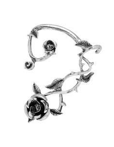 Cercel ear cuff wrap, ramura de trandafir cu flori, pe toata urechea 2
