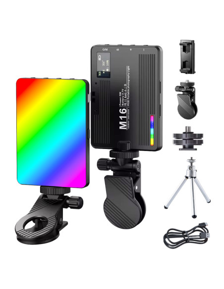 Lampa Foto Video RGB LED Profesionala Ultra Subtire, 360 Culori, 3000K-9900K, 1500mAh, 5W, 20 Efecte, CRI 80+, Mini-Trepied