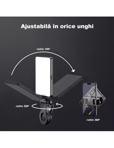 Lampa Foto Video RGB LED Profesionala Ultra Subtire, 360 Culori, 3000K-9900K, 1500mAh, 5W, 20 Efecte, CRI 80+, Mini-Trepied